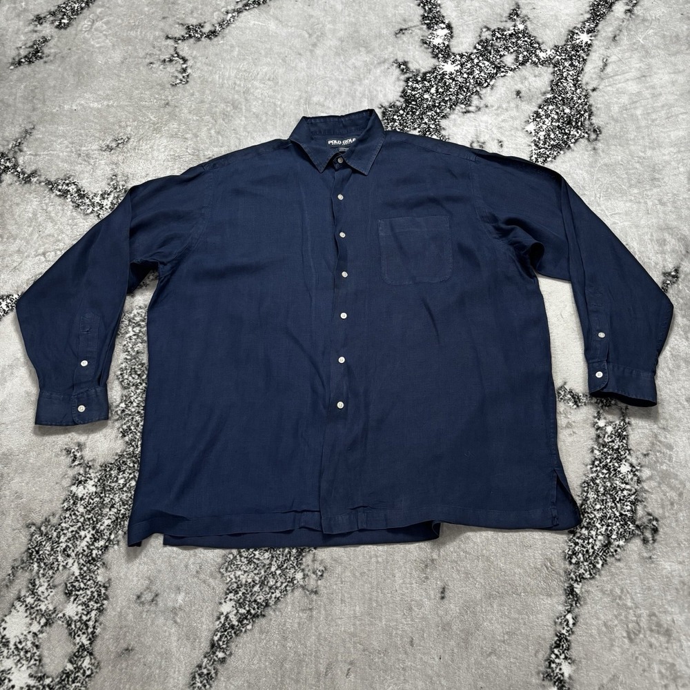 Polo Golf Ralph Lauren Chambers Shirt Mens Size XL Navy 100% Linen Long Sleeve